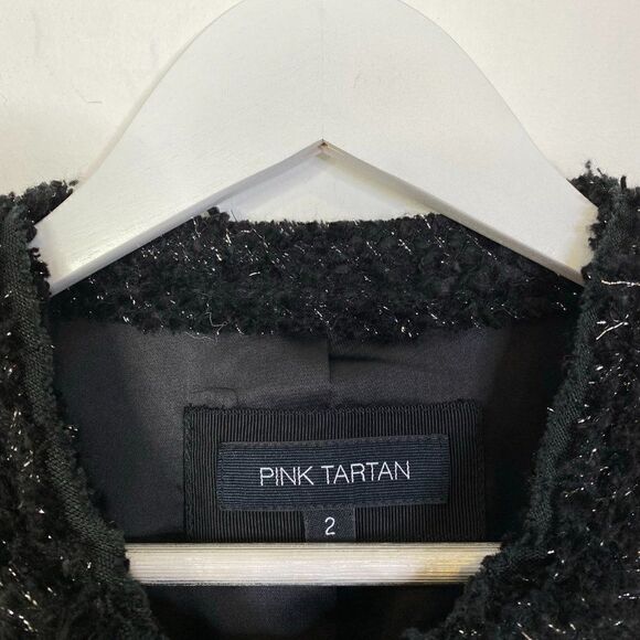 Pink Tartan Black Metallic Tweed Blazer with Chain Details - Picture 4 of 8